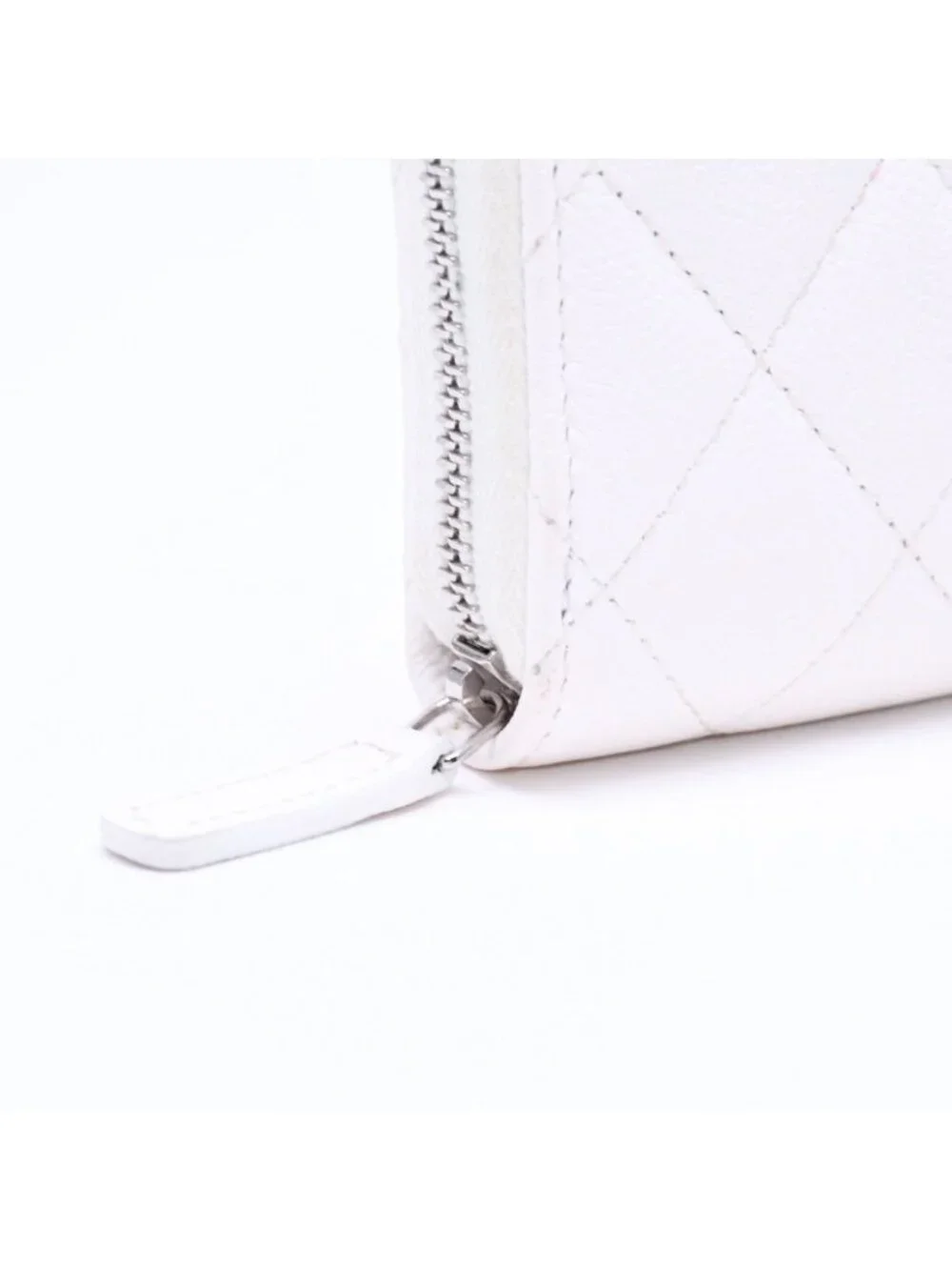 Chanel Classic Coin Purse Stand CC Logo Caviar Leather White Silver